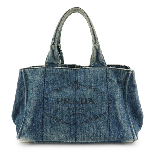 Prada Logo Canapa Canvas Denim Tote Bag Hand Bag Blue B1877B【Pre-order】