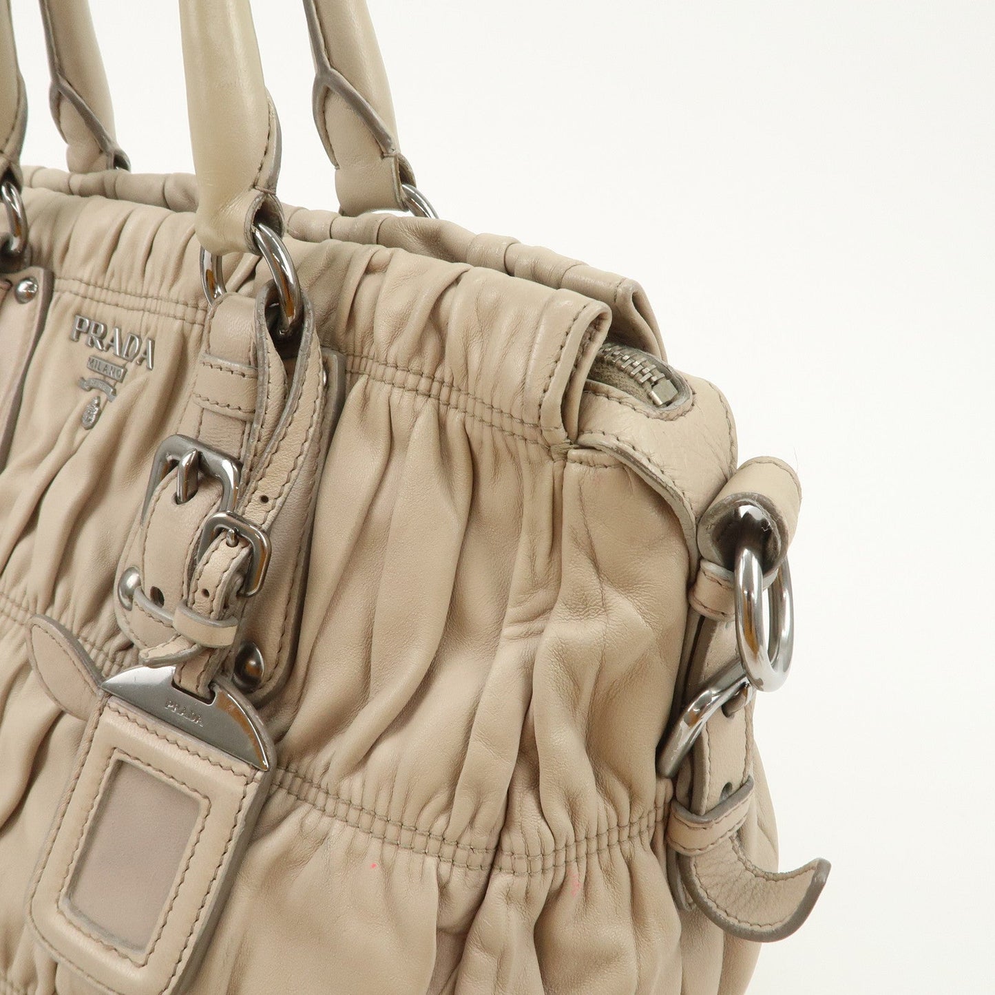 Prada Logo Leather Gathered 2Way Hand Bag Beige BN1336【Pre-order】