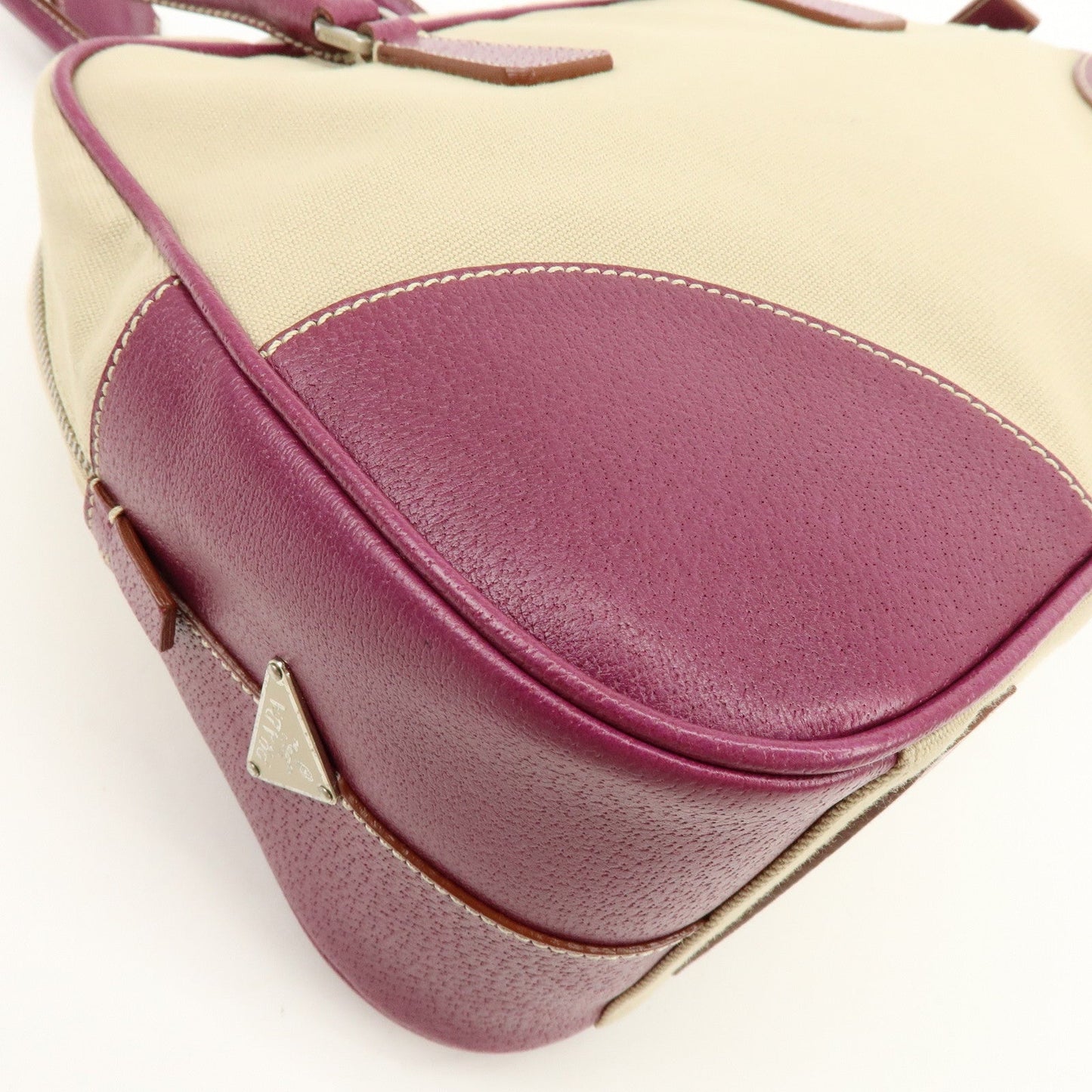 Prada Triangle Logo Canvas Leather Bowling Bag Natural Purple【Pre-order】