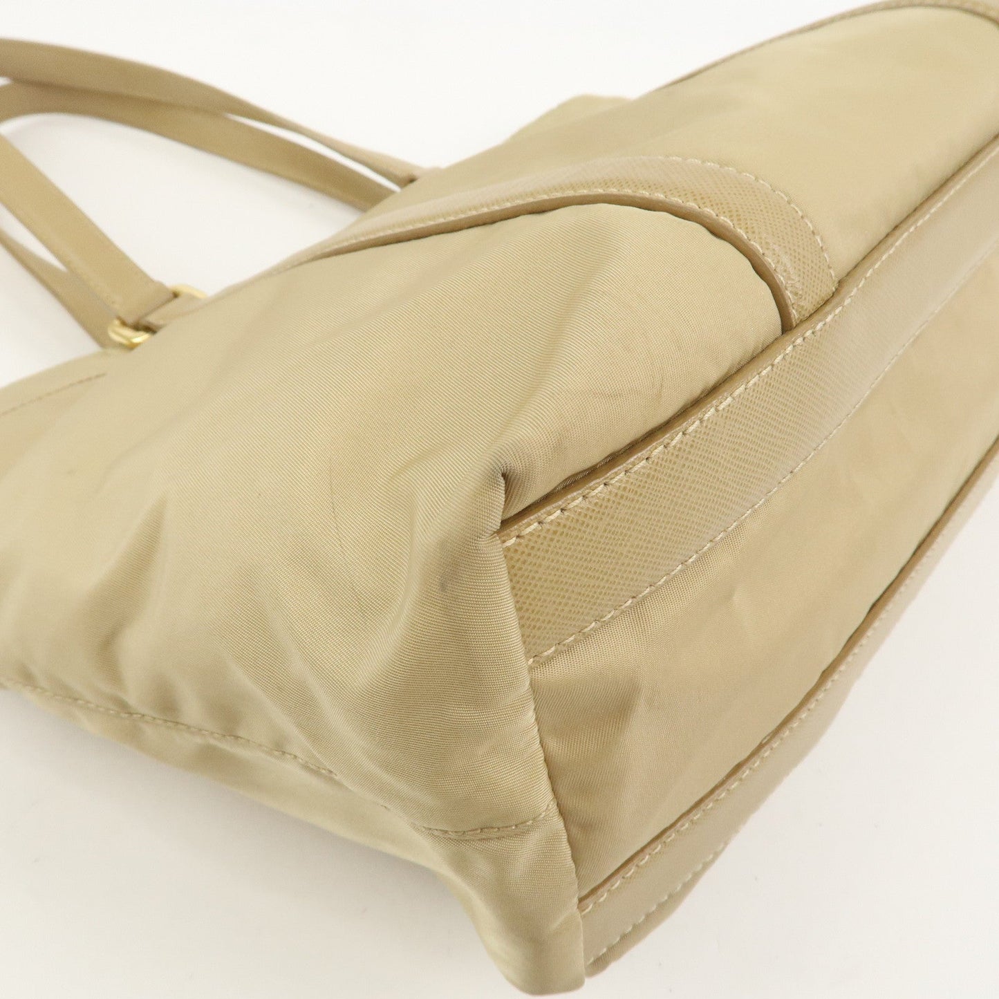 Prada Triangle Logo Nylon Saffiano Leather Tote Bag Beige BR2311【Pre-order】