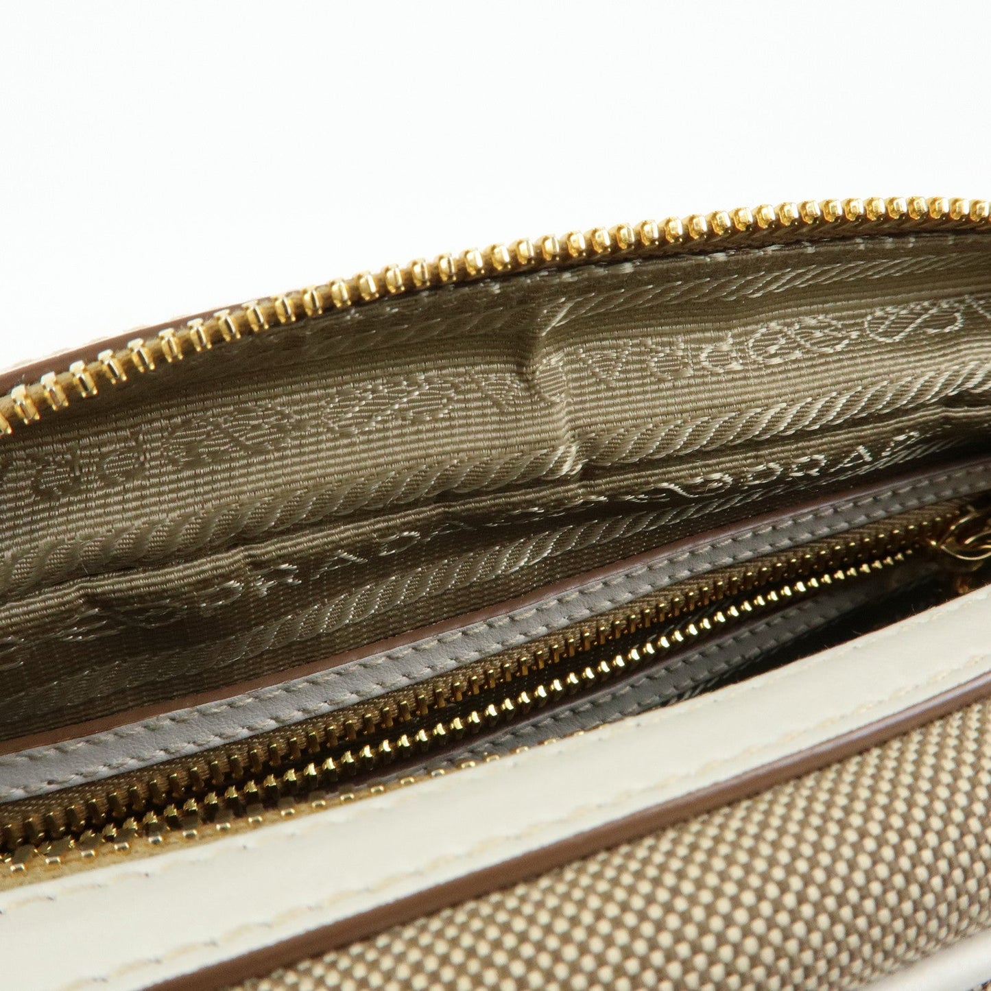Prada Logo Jacquard Leather Shoulder Bag Beige White 1BH089【Pre-order】