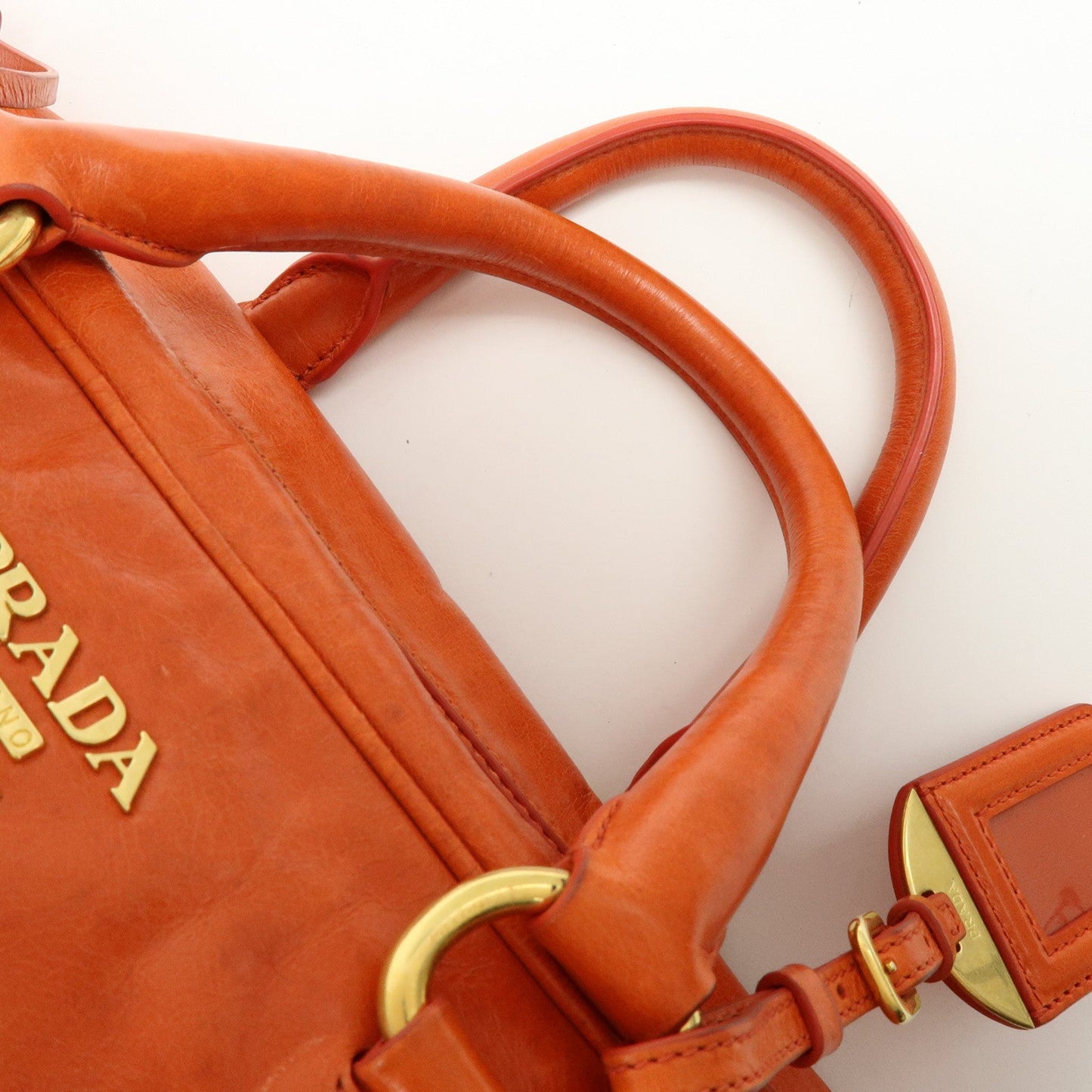 Prada Logo Leather Boston Bag Hand Bag Shoulder Bag Orange BL0821【Pre-order】