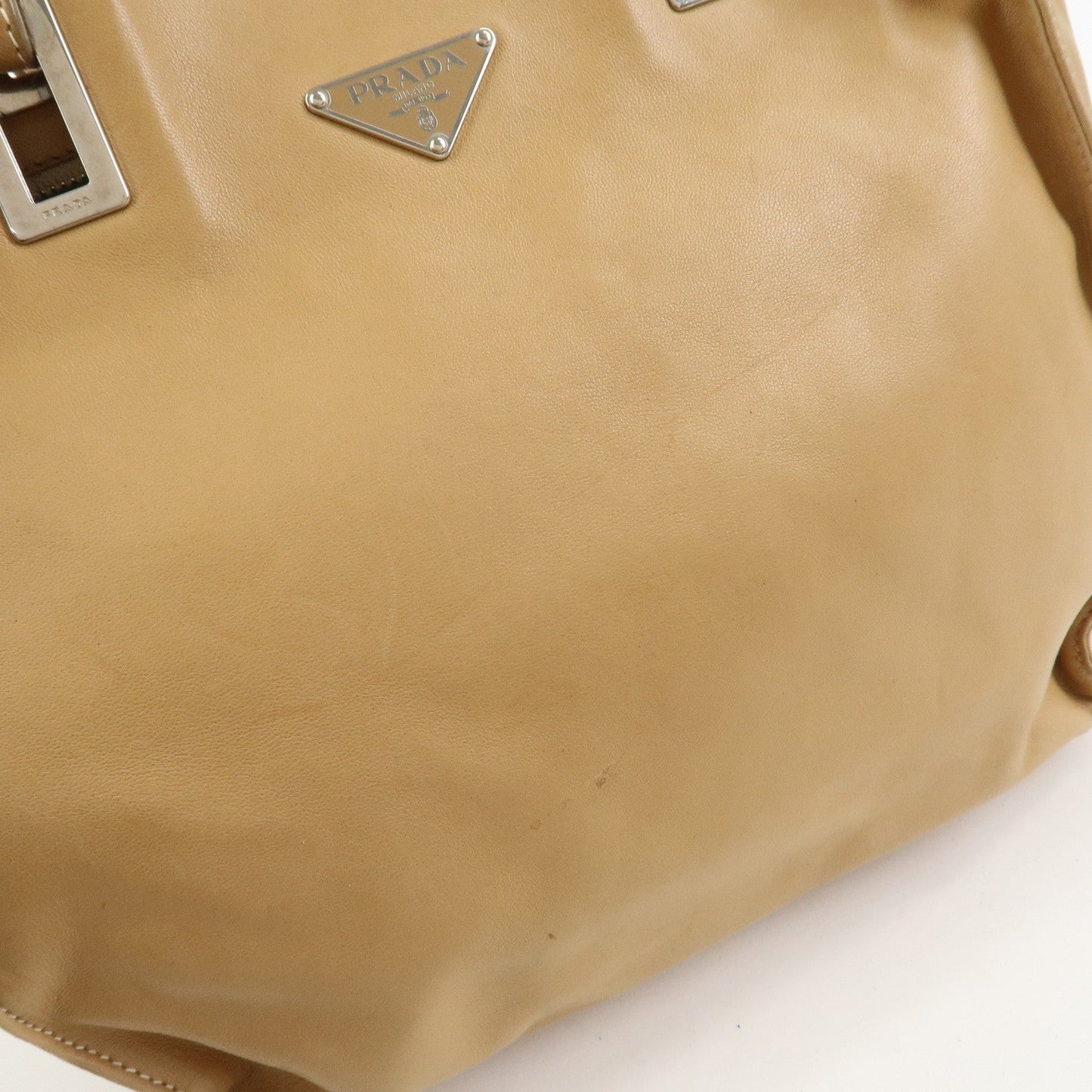Prada Triangle Logo Lambskin Tote Bag Shoulder Bag Beige BR1566【Pre-order】