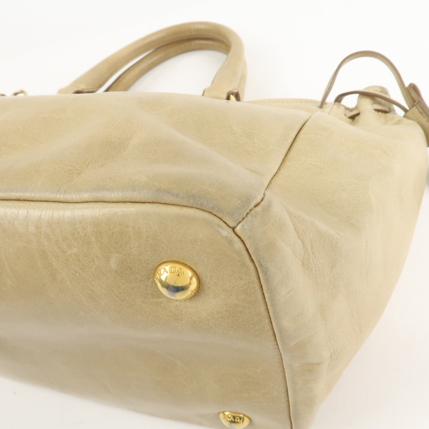 Prada Triangle Logo VITELLOSHINE Leather 2Way Bag Beige BN1921【Pre-order】