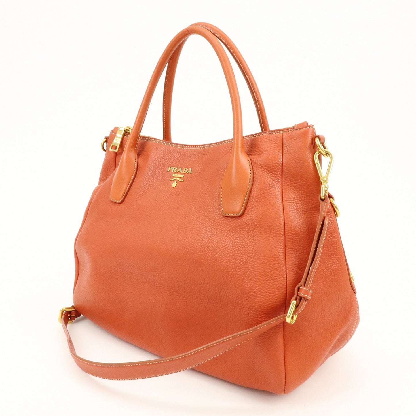Prada Logo Leather 2Way Bag Hand Bag Shoulder Bag Orange【Pre-order】