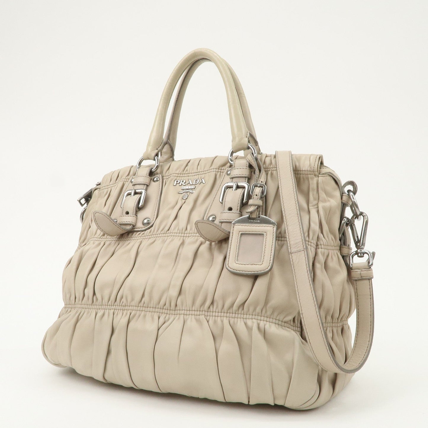 Prada Logo Leather Gathered 2Way Hand Bag Beige BN1336【Pre-order】