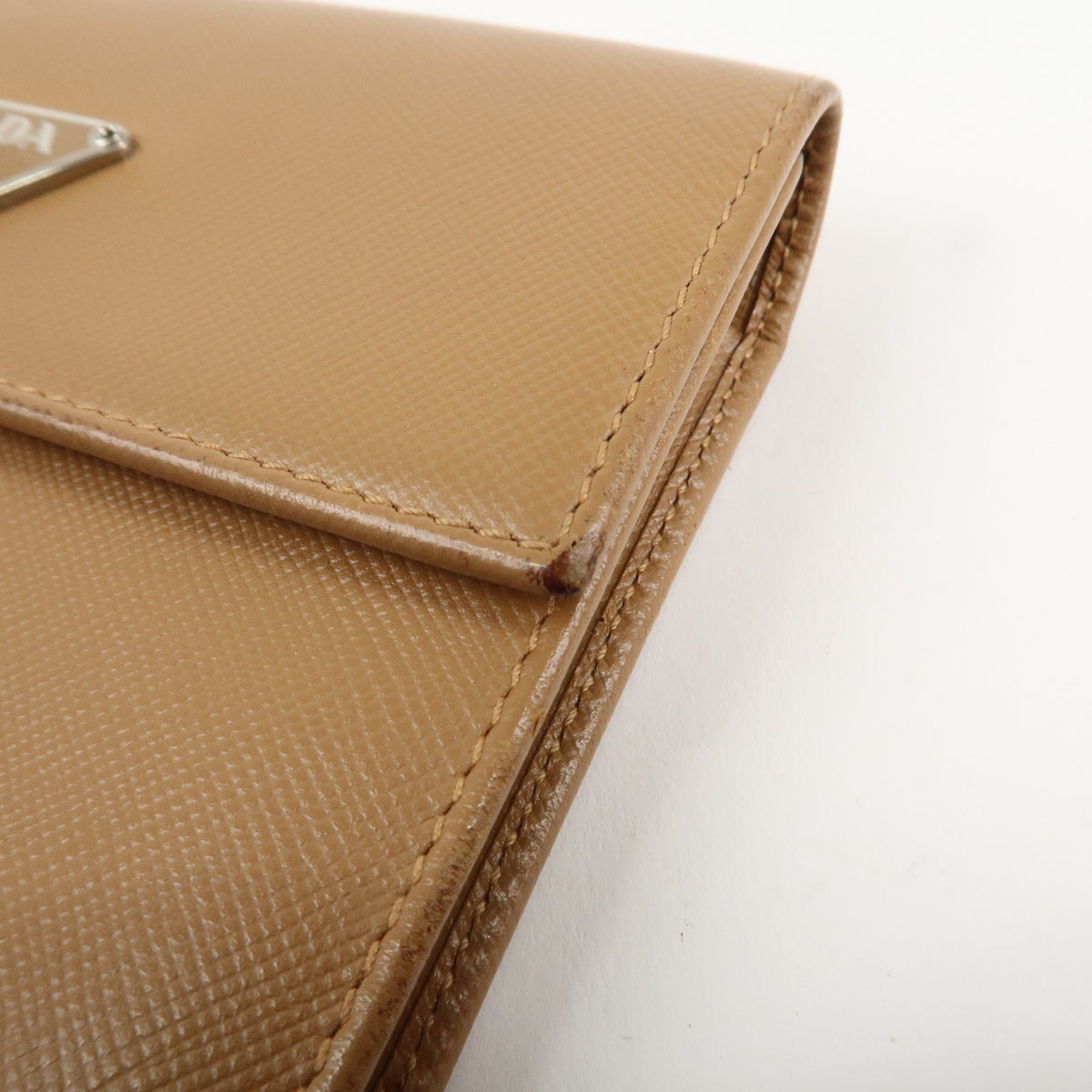 Prada Triangle Logo Saffiano Leather Trifold Wallet Brown Used【Pre-order】