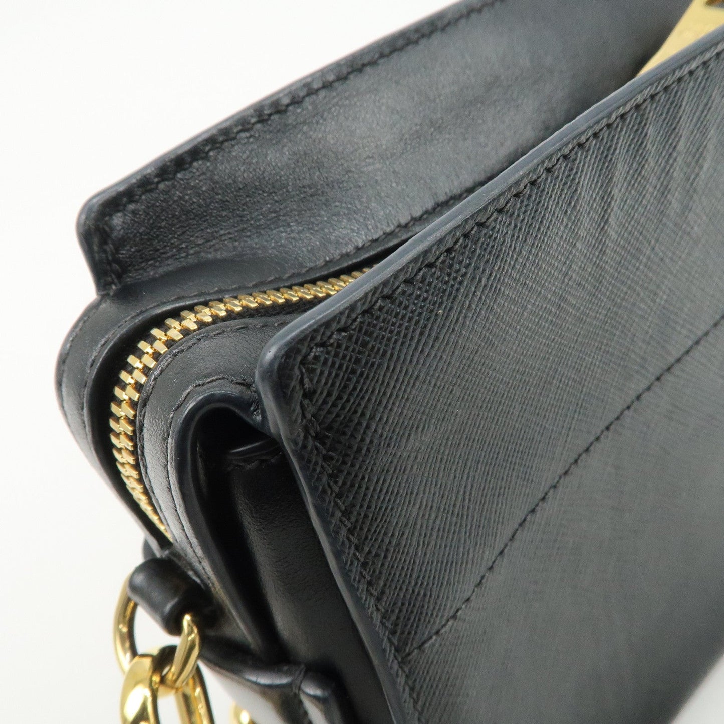 Prada Logo Saffiano Leather Shoulder Bag Gold HDW Black【Pre-order】