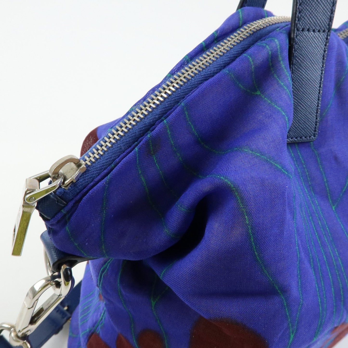 Prada Triangle Logo Linen Leather 2Way Bag Flower Motif Blue BR4696【Pre-order】