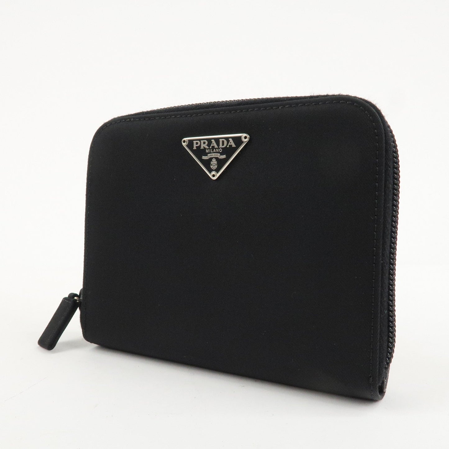 Prada Nylon Saffiano Leather Bi-fold Round zippy Wallet Black Used【Pre-order】