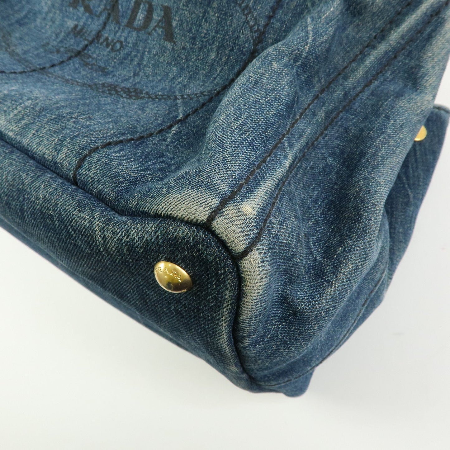 Prada Logo Canapa Canvas Denim Tote Bag Hand Bag Blue B1877B【Pre-order】
