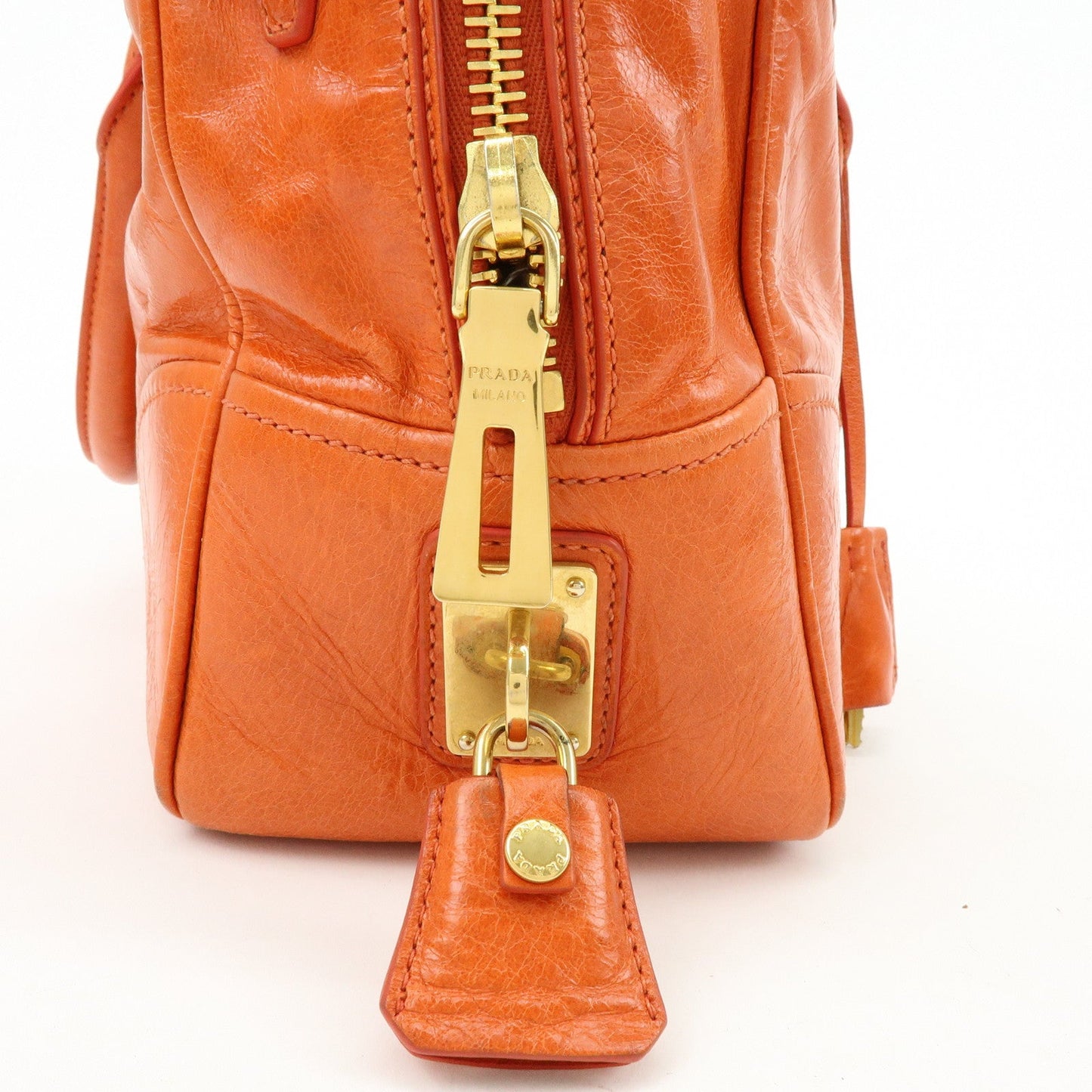 Prada Logo Leather Boston Bag Hand Bag Shoulder Bag Orange BL0821【Pre-order】