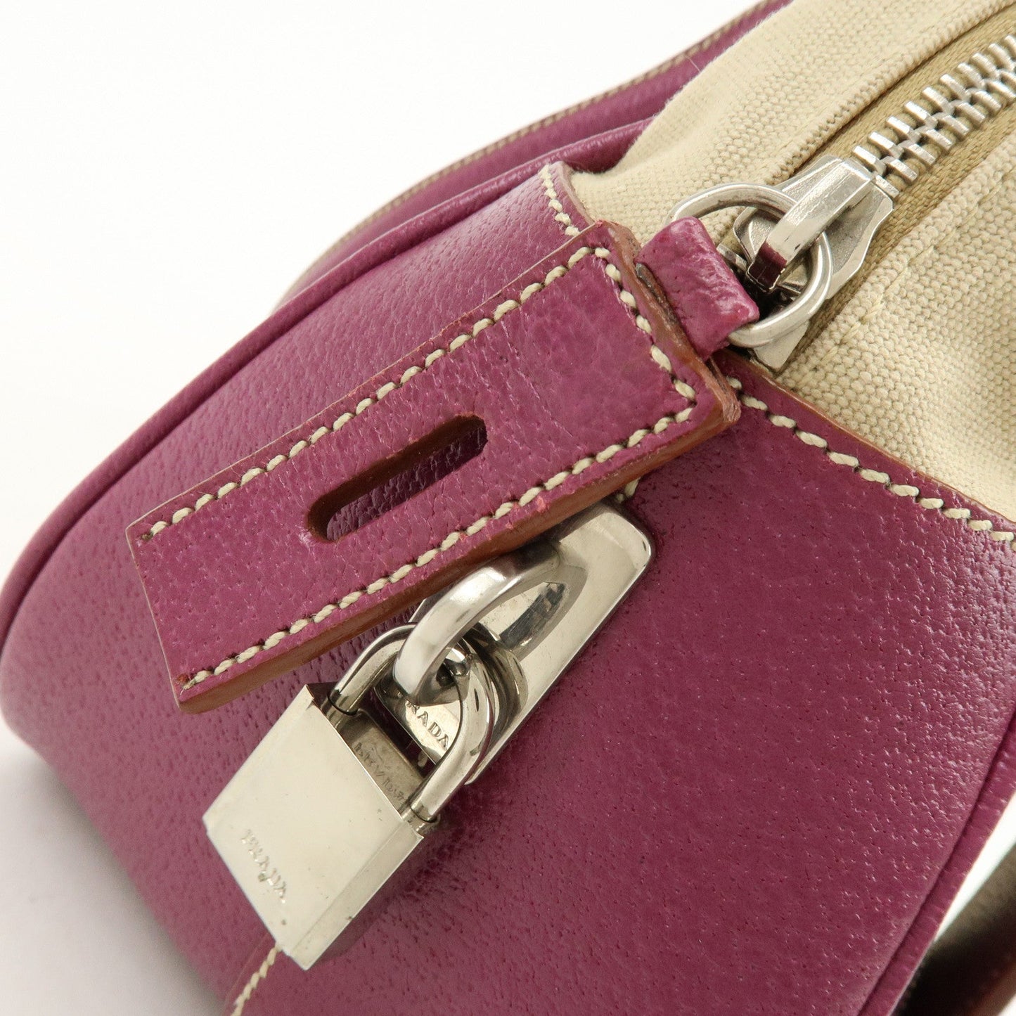 Prada Triangle Logo Canvas Leather Bowling Bag Natural Purple【Pre-order】