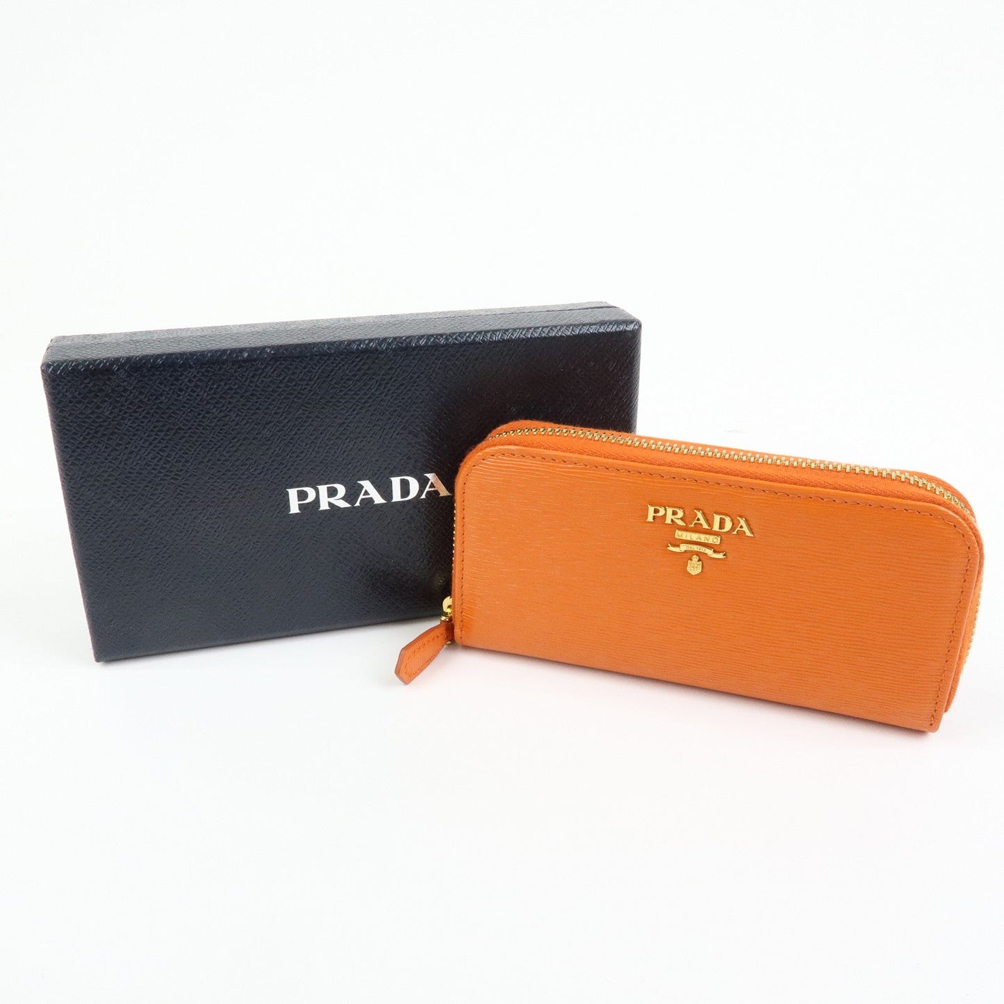 Prada Saffiano Leather Round Zippy 6 Rings Key Case Orange 1PG604【Pre-order】