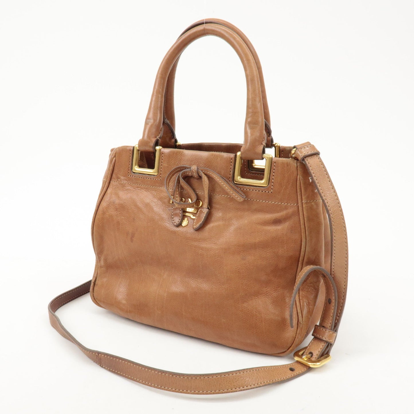 Prada Logo Leather Ribbon 2Way Bag Hand Bag Brown BN2245 Used【Pre-order】