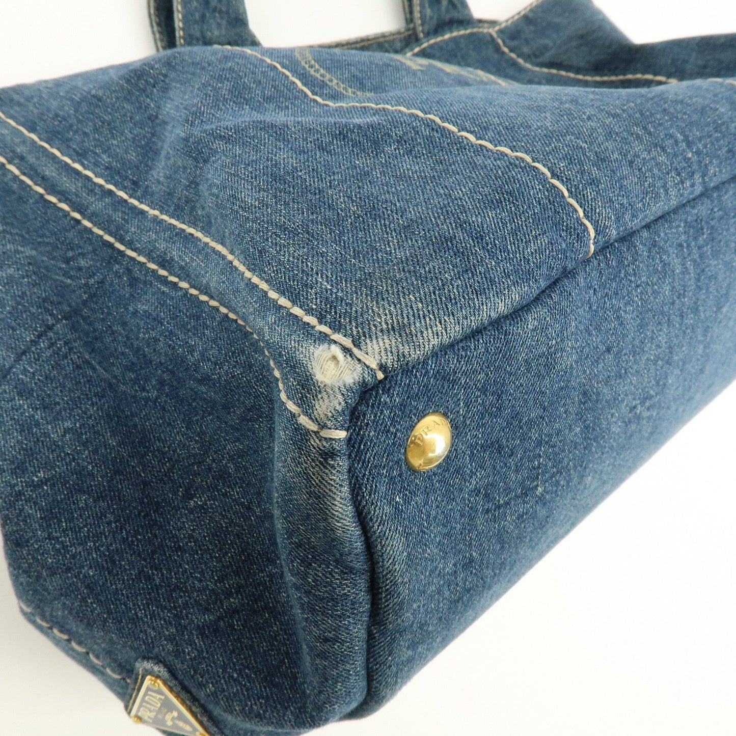 Prada Logo Canapa Canvas Denim Large Tote Hand Bag Blue BN1872【Pre-order】