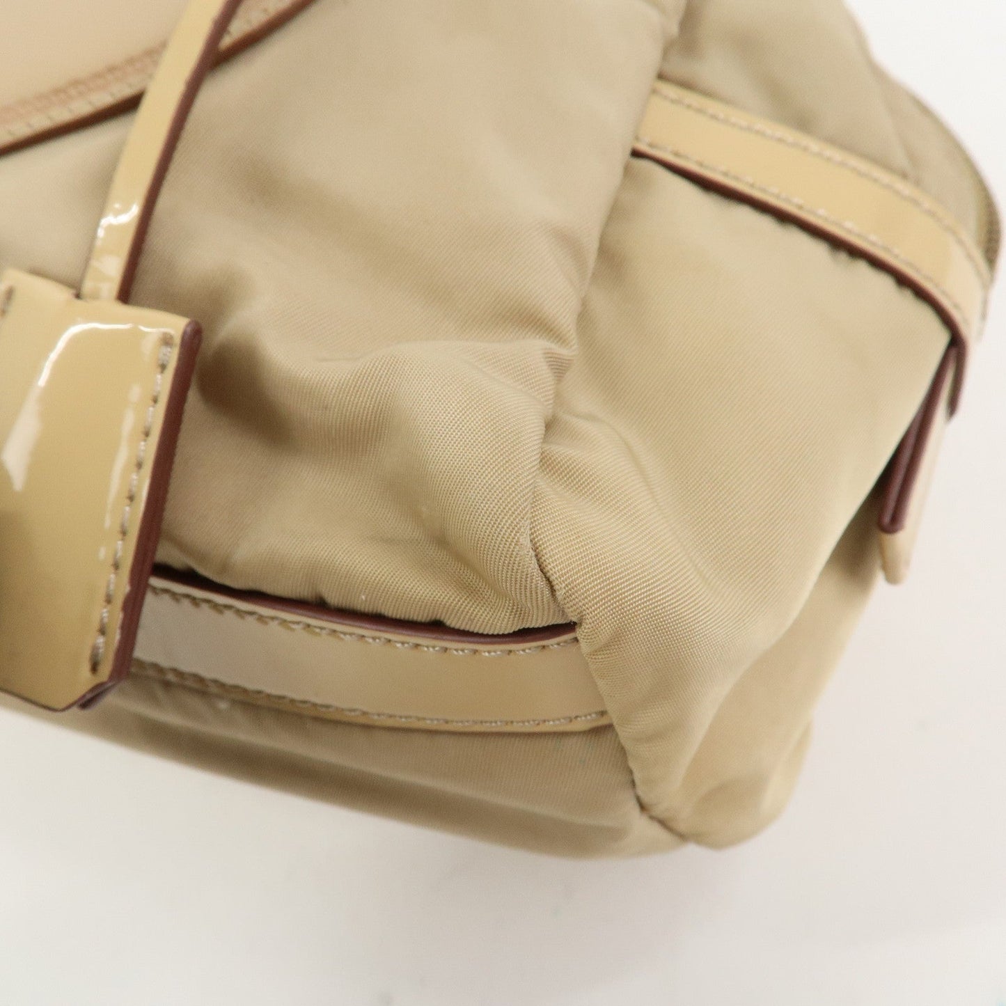 Prada Logo Nylon Patent Leather Mini Boston Bag Beige BR3150【Pre-order】