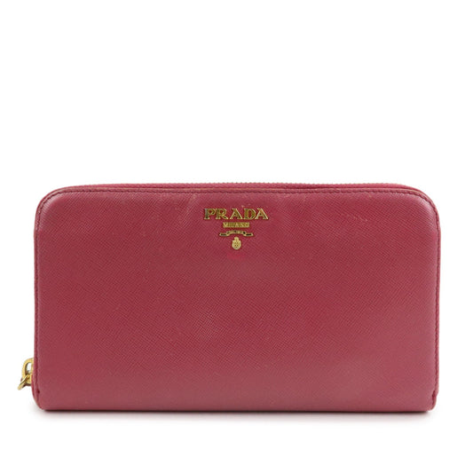 Prada Logo Saffiano Leather Round Zippy Long Wallet Pink 1M0506 Used【Pre-order】