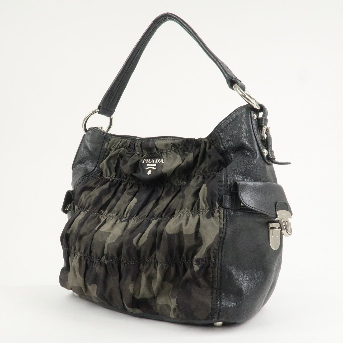 Prada Logo Nylon Leather Gathered 2Way Shoulder Hand Bag BN4586【Pre-order】