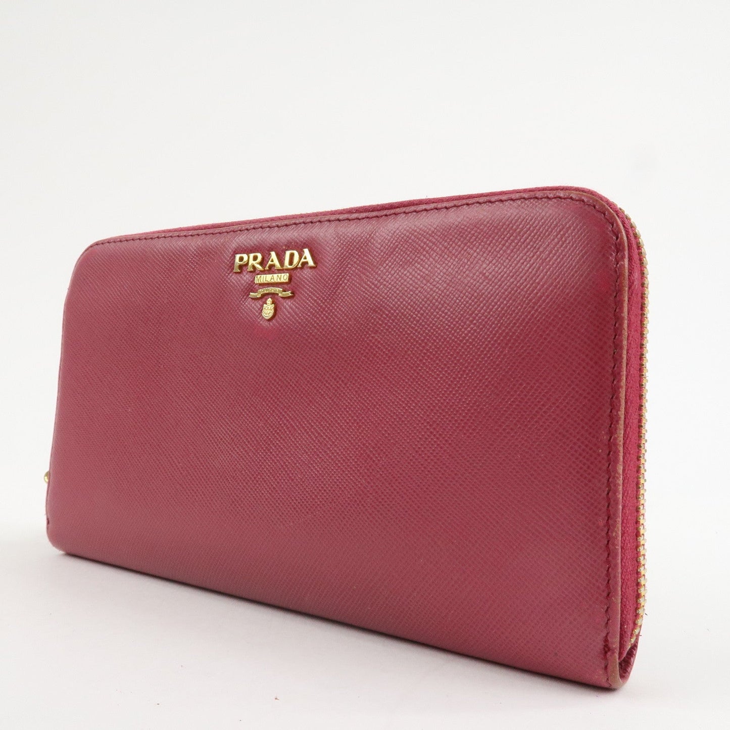 Prada Logo Saffiano Leather Round Zippy Long Wallet Pink 1M0506 Used【Pre-order】