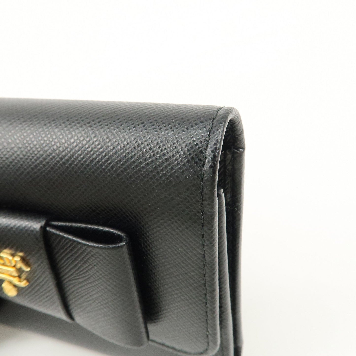 Prada Leather Ribbon Tri-fold Wallet Black 1MH840 Used【Pre-order】