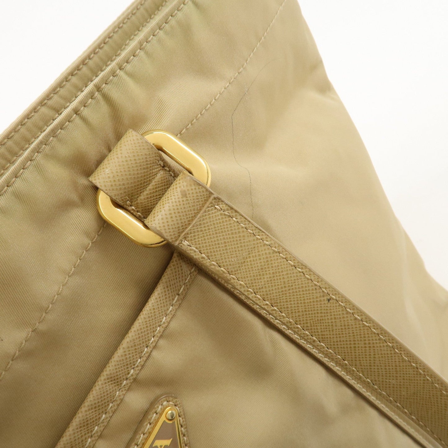 Prada Triangle Logo Nylon Saffiano Leather Tote Bag Beige BR2311【Pre-order】