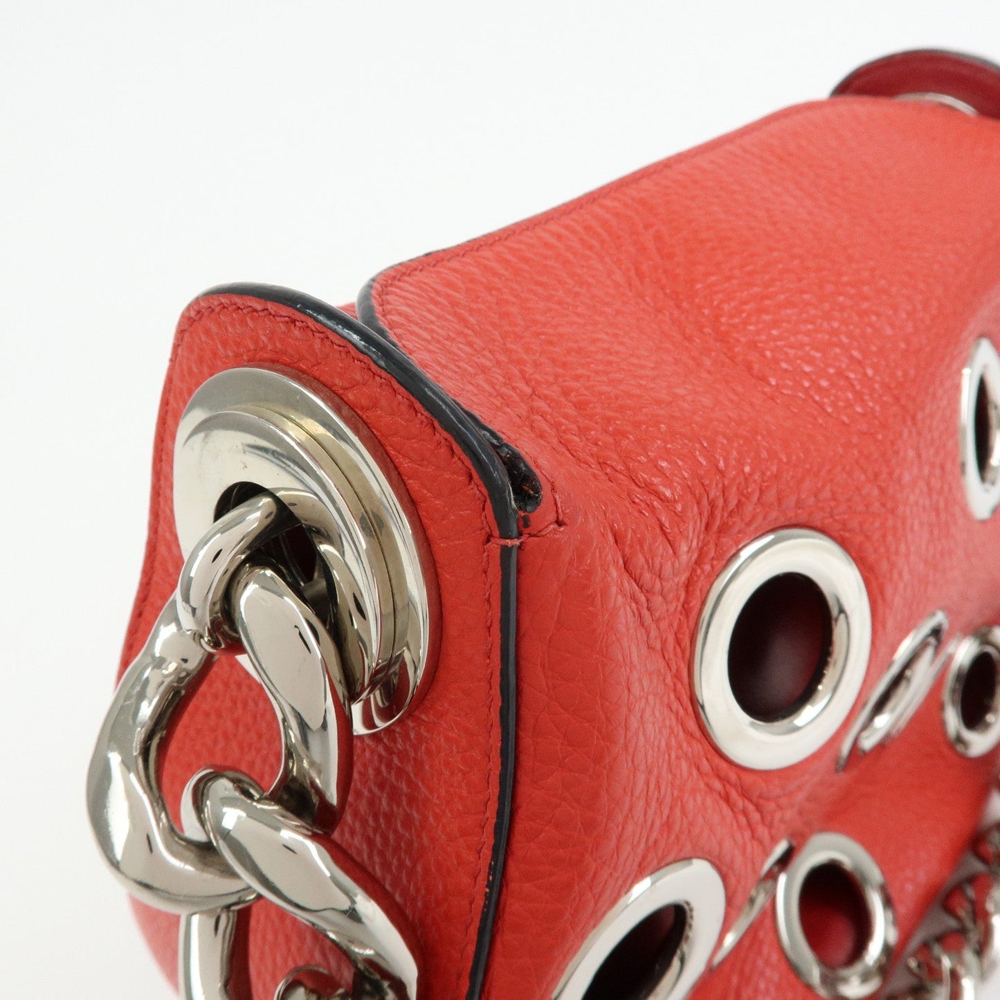 Prada Grommet Leather Chain Shoulder Bag Hand Bag Red【Pre-order】
