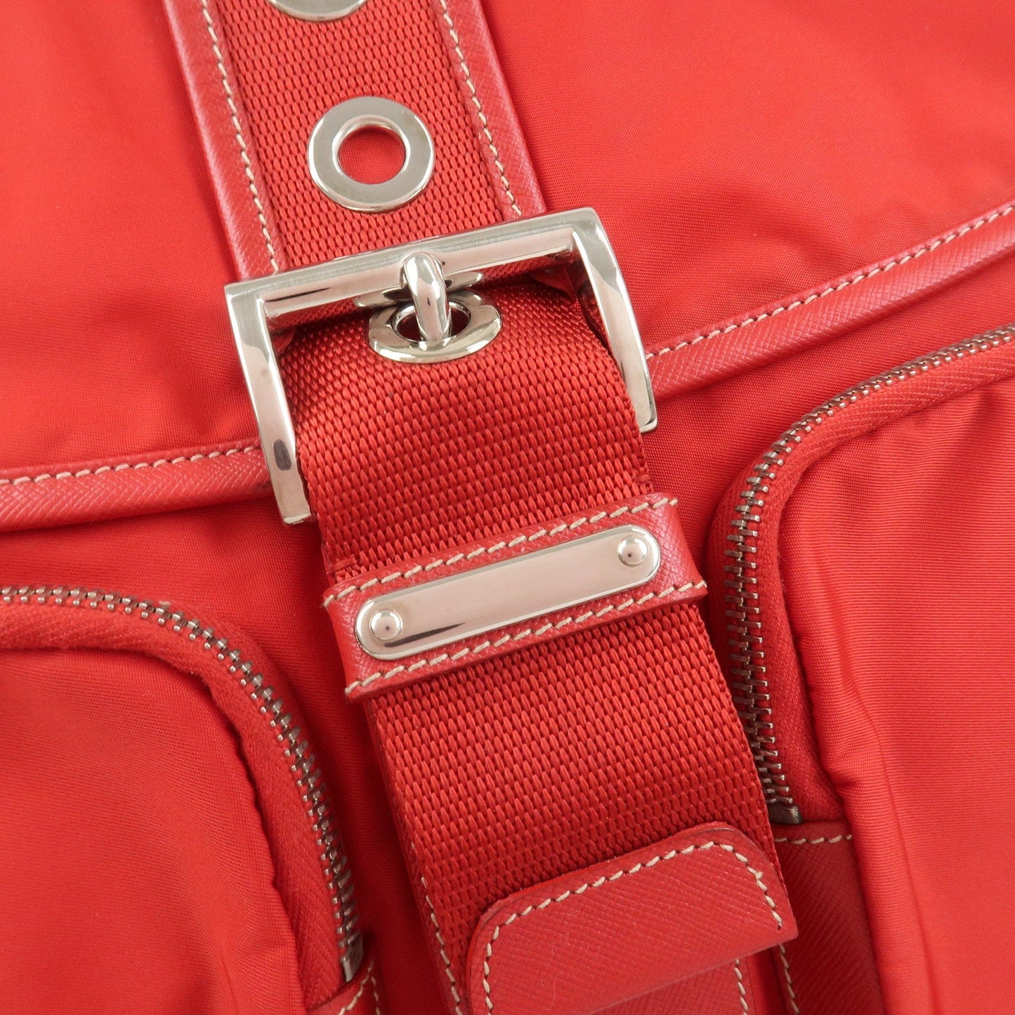 Prada Triangle Logo Nylon Saffiano Leather Shoulder Bag Red BT0436【Pre-order】