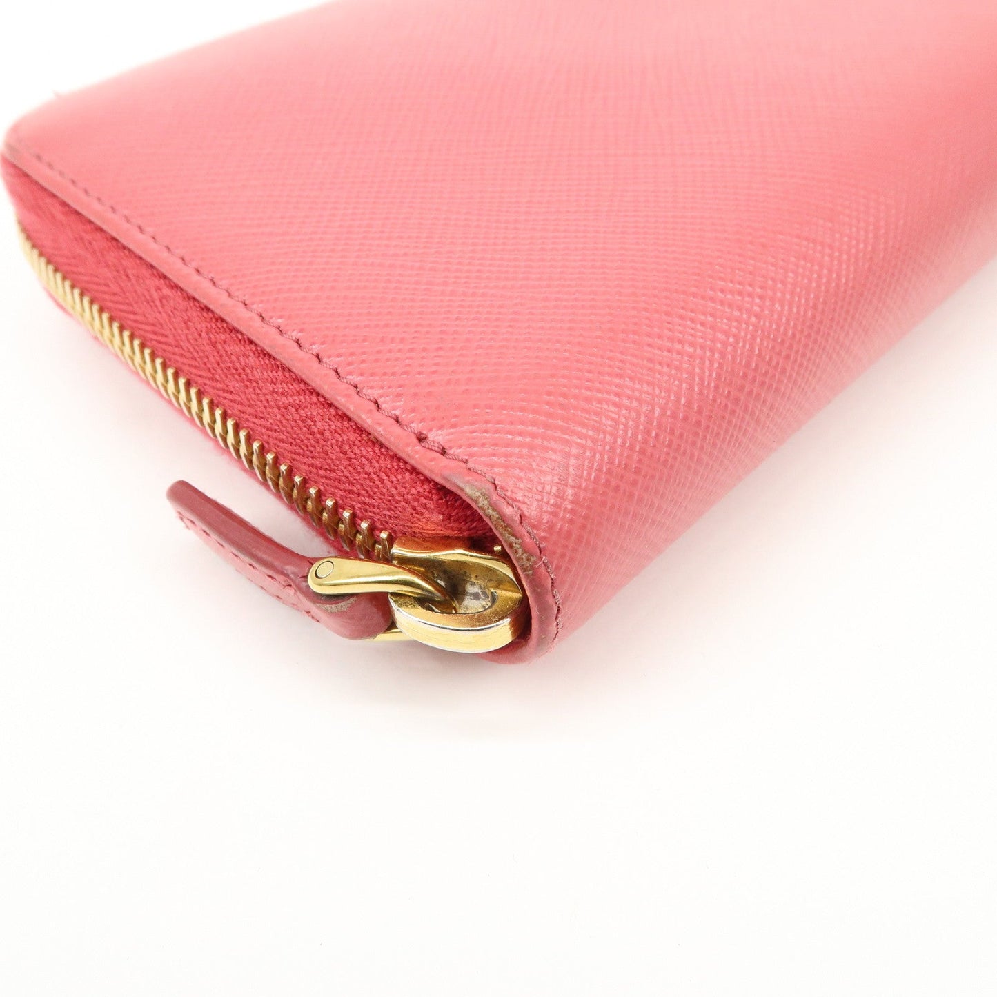 Prada Logo Saffiano Leather Round Zippy Long Wallet Pink 1M0506【Pre-order】