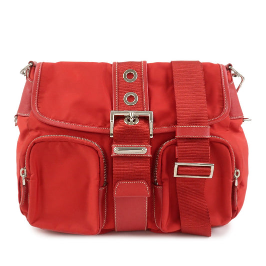 Prada Triangle Logo Nylon Saffiano Leather Shoulder Bag Red BT0436【Pre-order】
