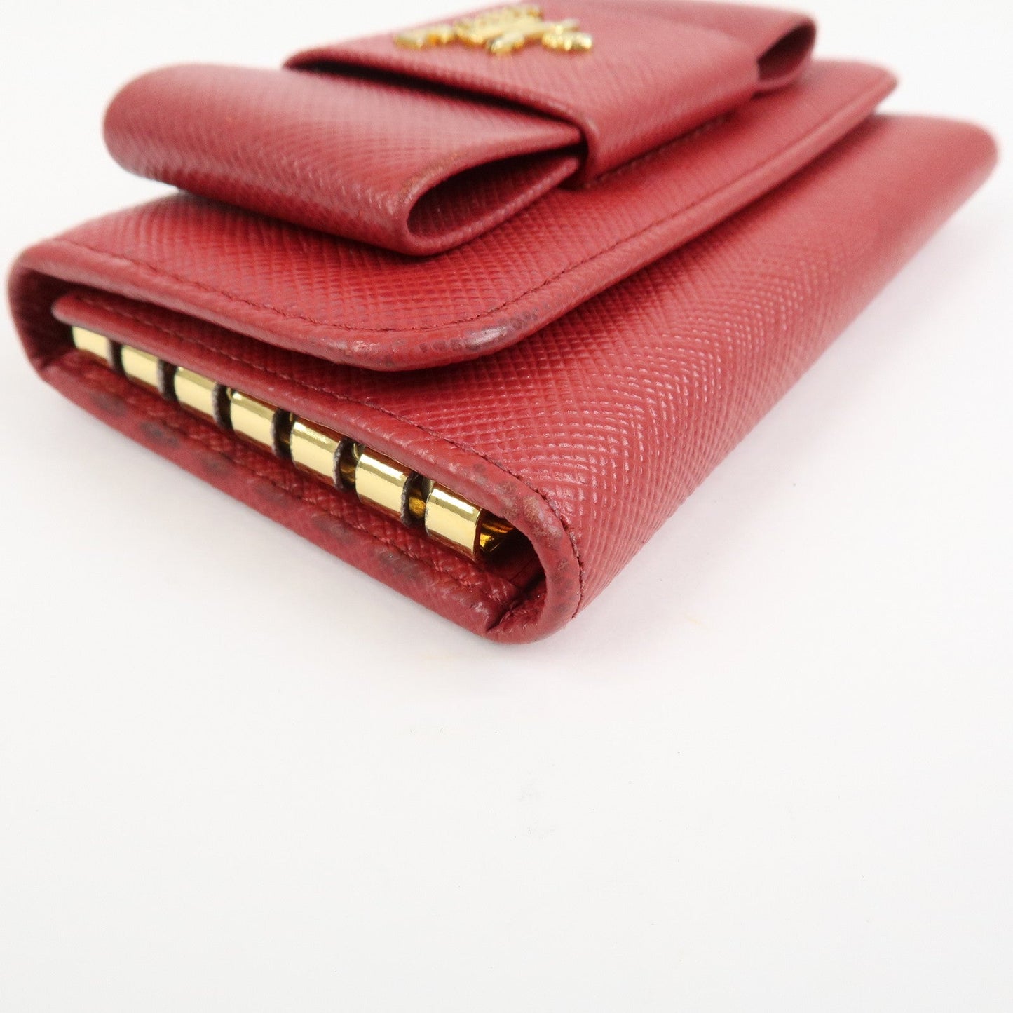 Prada Logo Saffiano Leather Ribbon 6 Rings Key Case Red 1PG222【Pre-order】