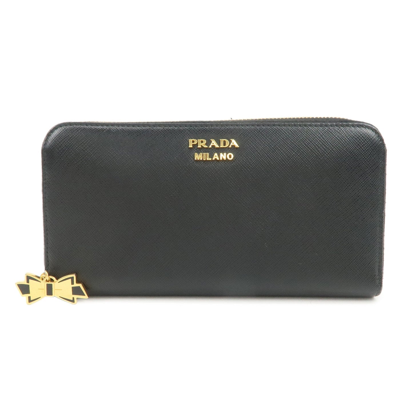 Prada Logo Saffiano Leather Round Zippy Long Wallet Black【Pre-order】