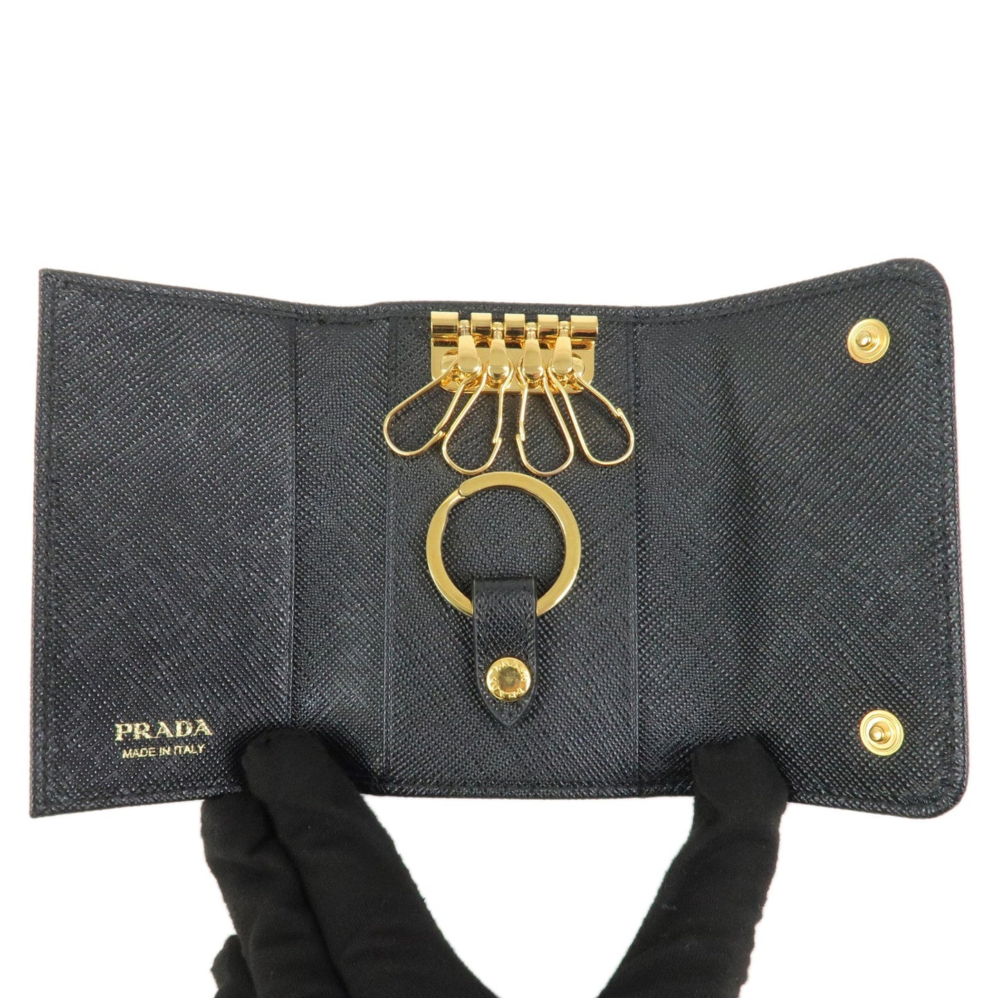 Prada Saffiano Leather 4 Ring Key Case Key Chain Black【Pre-order】