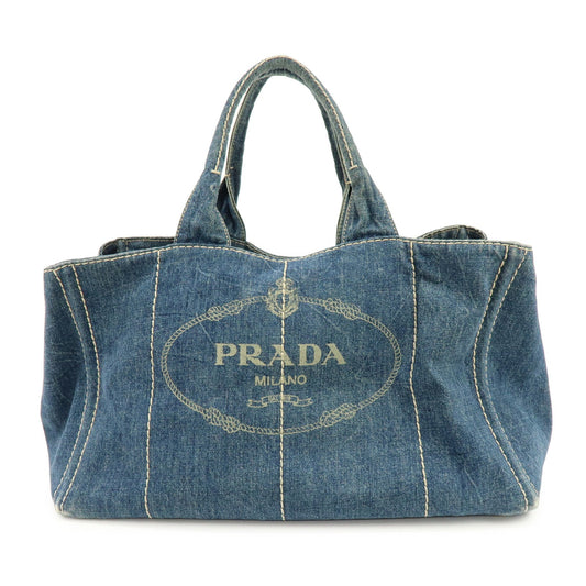 Prada Logo Canapa Canvas Denim Large Tote Hand Bag Blue BN1872【Pre-order】