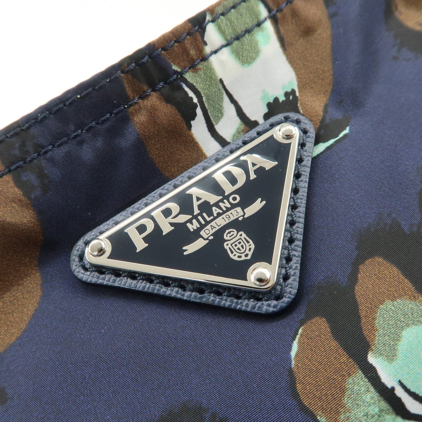 Prada Triangle Logo Nylon Tote Bag w/Pouch Flower Print Navy B4626B Used【Pre-order】