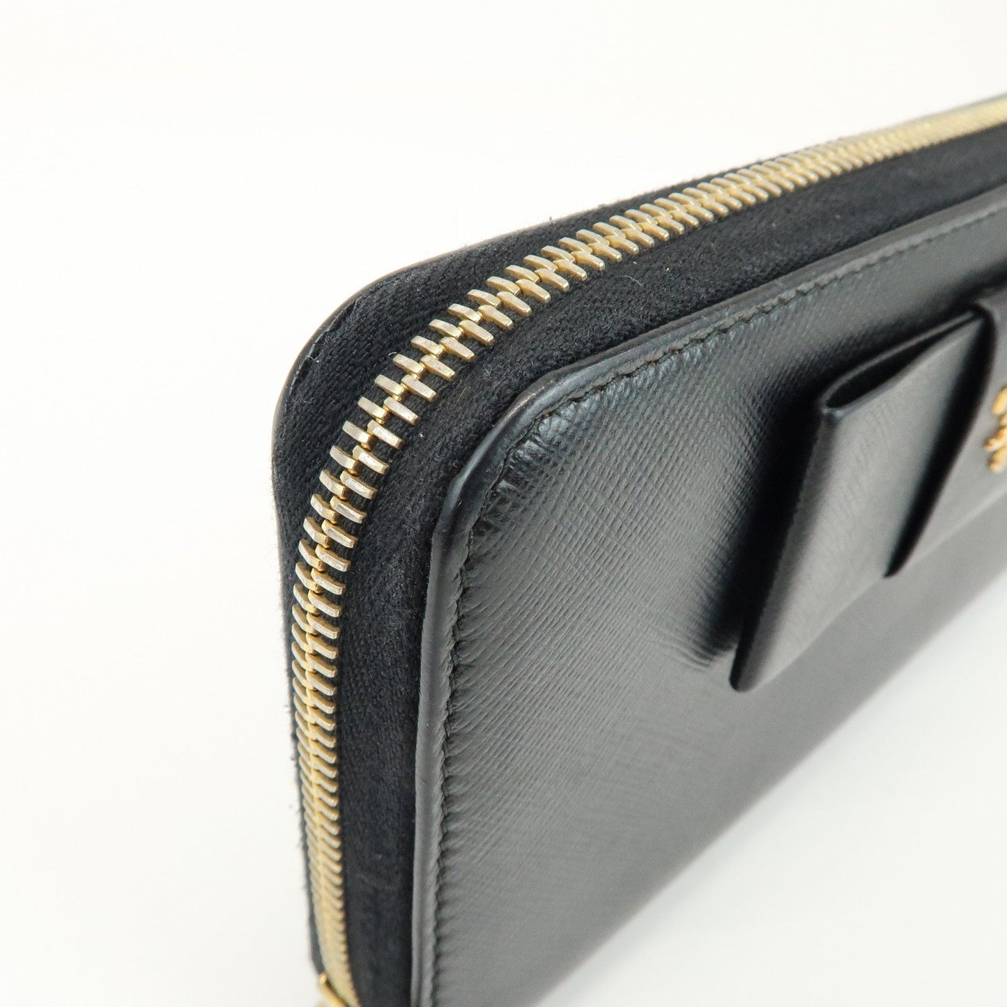 Prada Saffiano Leather Ribbon Round Zippy Wallet Black 1M0506【Pre-order】