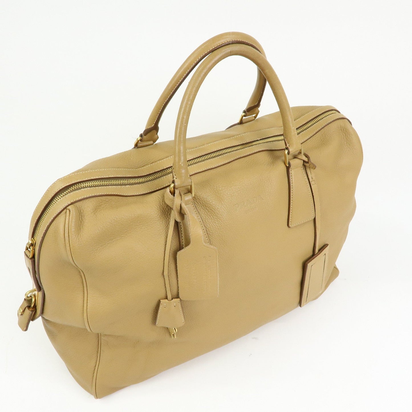 Prada Logo Leather Boston Bag Hand Bag Travel Bag Brown【Pre-order】