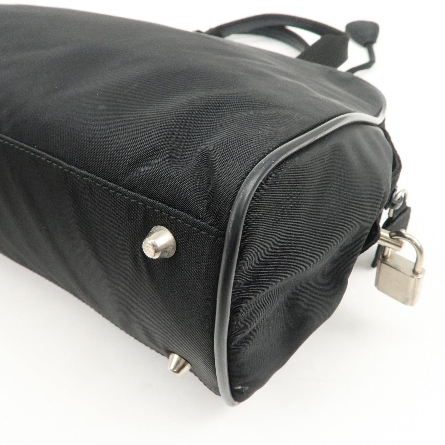 Prada Triangle Logo Nylon Leather Hand Bag Boston Bag Black【Pre-order】