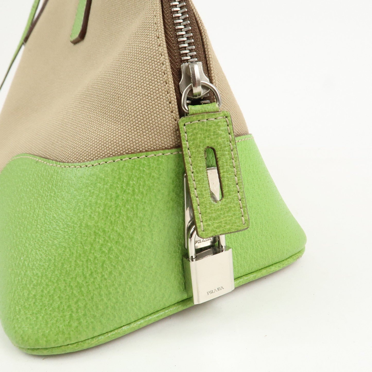 Prada Canvas Leather Tote Bag Hand Bag Beige Light Green BN0082【Pre-order】