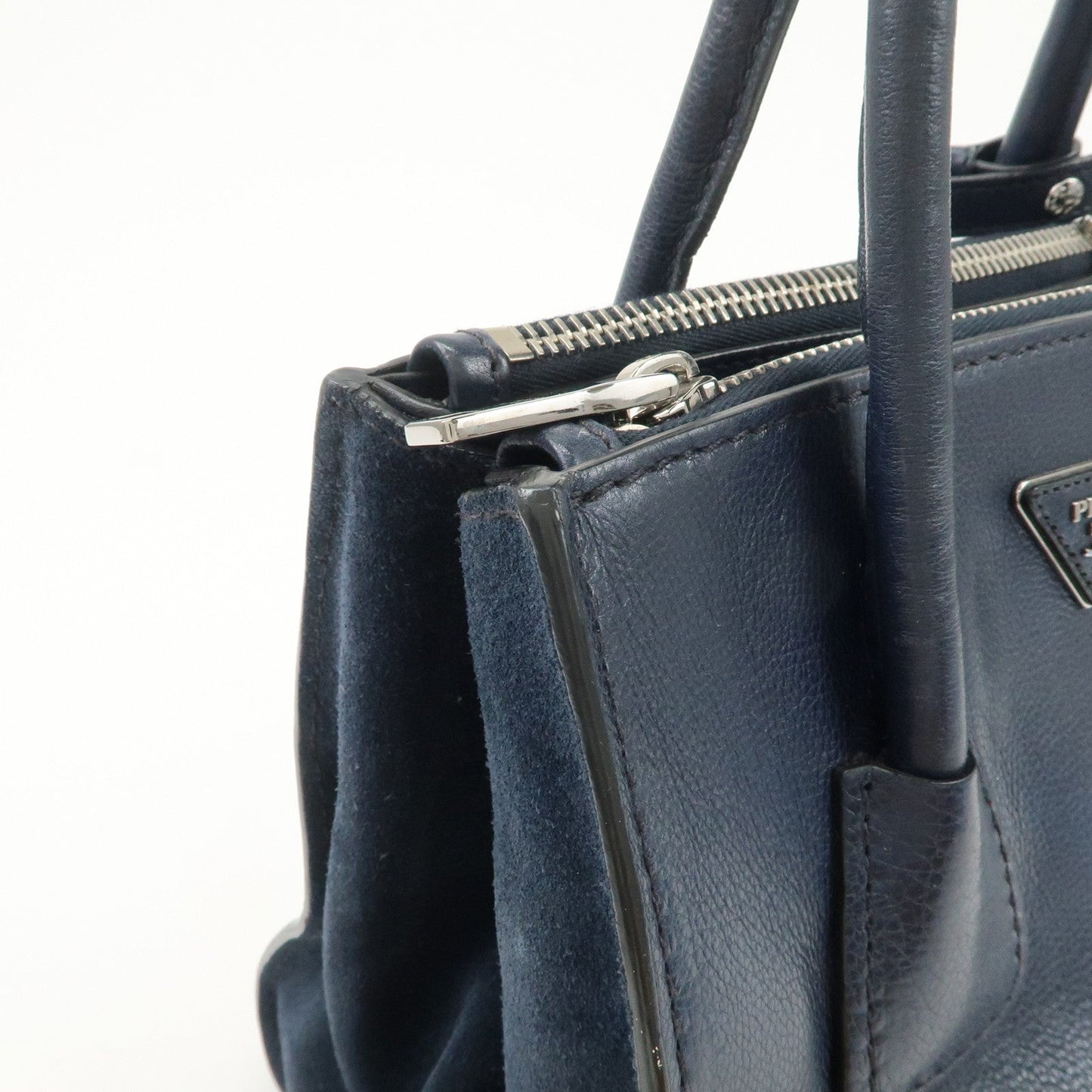 Prada Triangle Logo Leather 2Way Bag Tote Bag Hand Bag Navy B2625M【Pre-order】