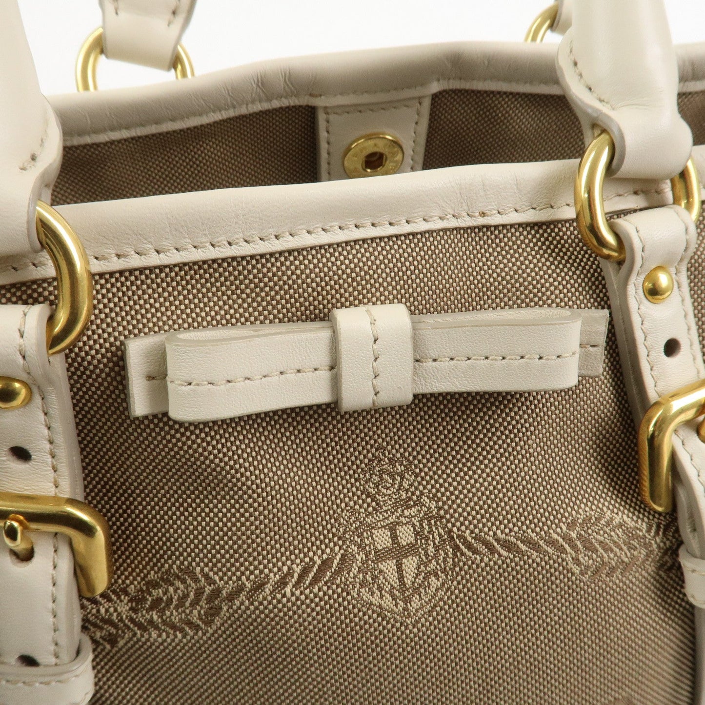 Prada Logo Jaquard Leather 2Way Hand Bag Shoulder Bag Beige White【Pre-order】
