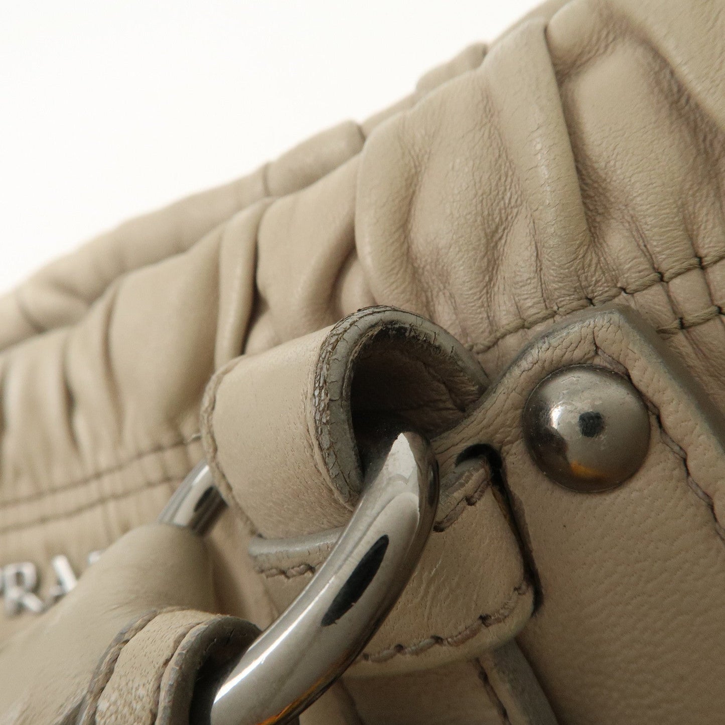 Prada Logo Leather Gathered 2Way Hand Bag Beige BN1336【Pre-order】