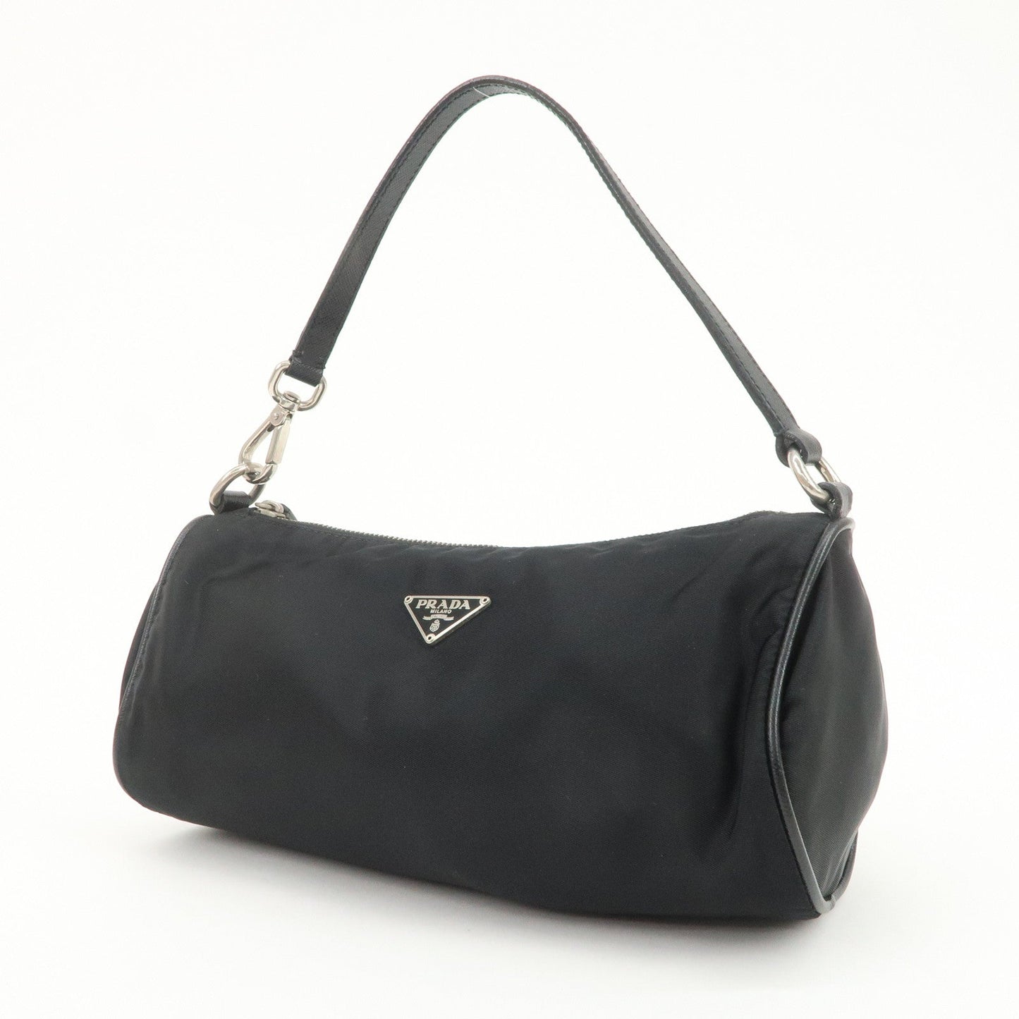 Prada Triangle Logo Nylon Saffiano Leather Hand Bag Black【Pre-order】