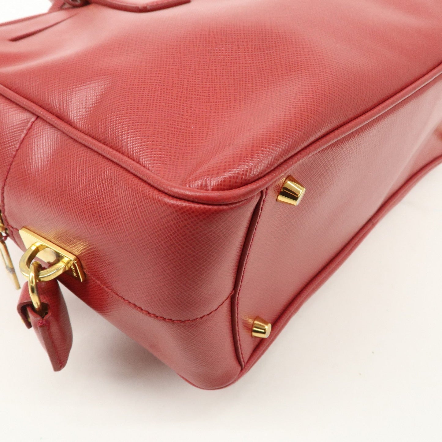 Prada Triangle Logo Saffiano Leather Boston Bag Hand Bag Red BL0095 Used【Pre-order】
