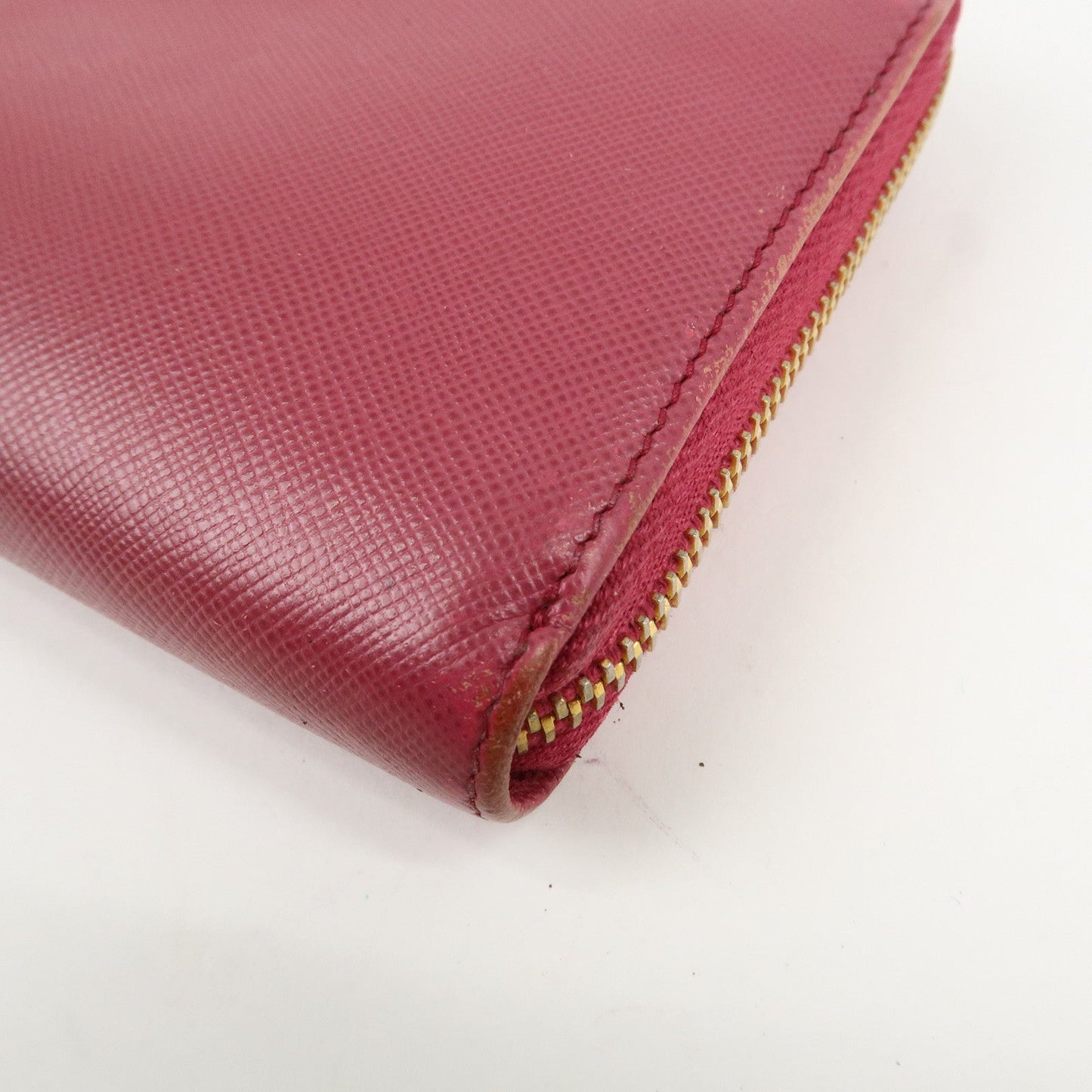 Prada Logo Saffiano Leather Round Zippy Long Wallet Pink 1M0506 Used【Pre-order】