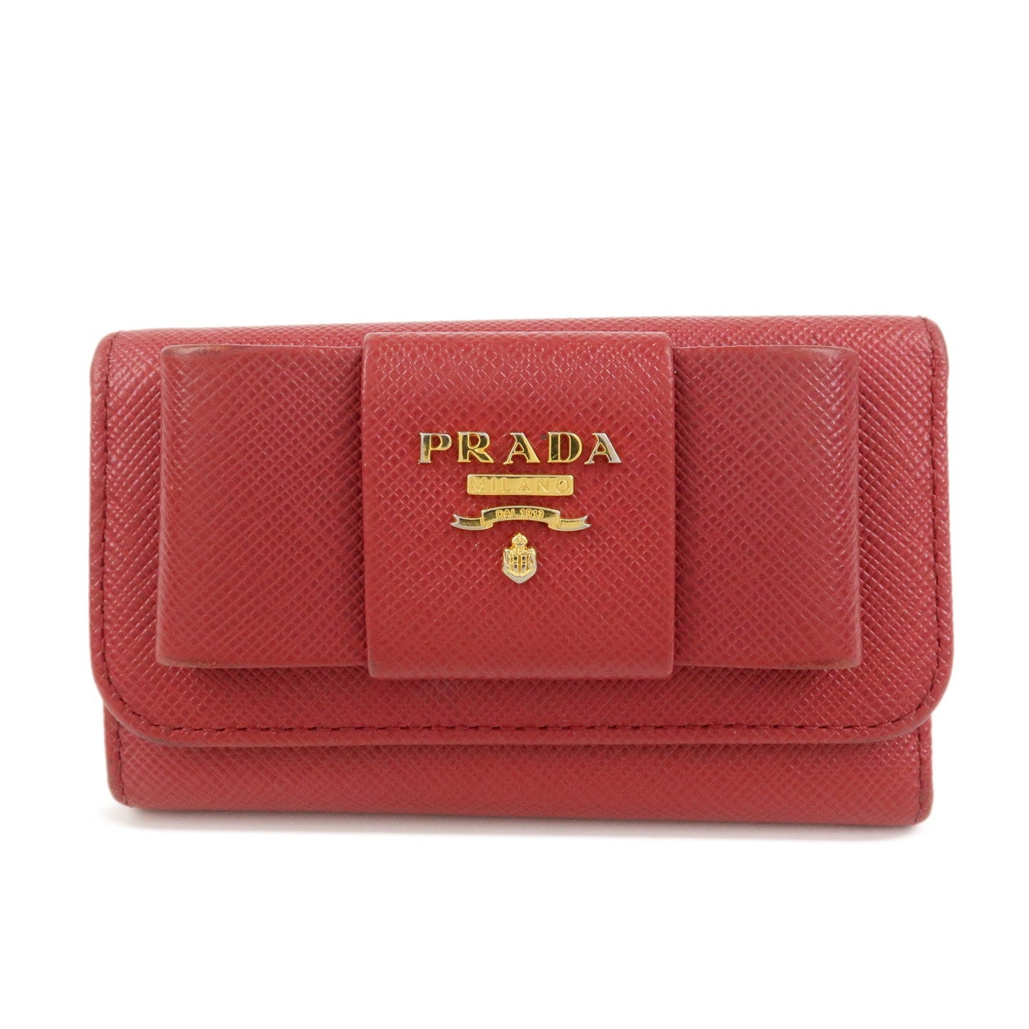 Prada Logo Saffiano Leather Ribbon 6 Rings Key Case Red 1PG222【Pre-order】