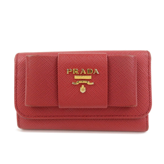Prada Logo Saffiano Leather Ribbon 6 Rings Key Case Red 1PG222【Pre-order】