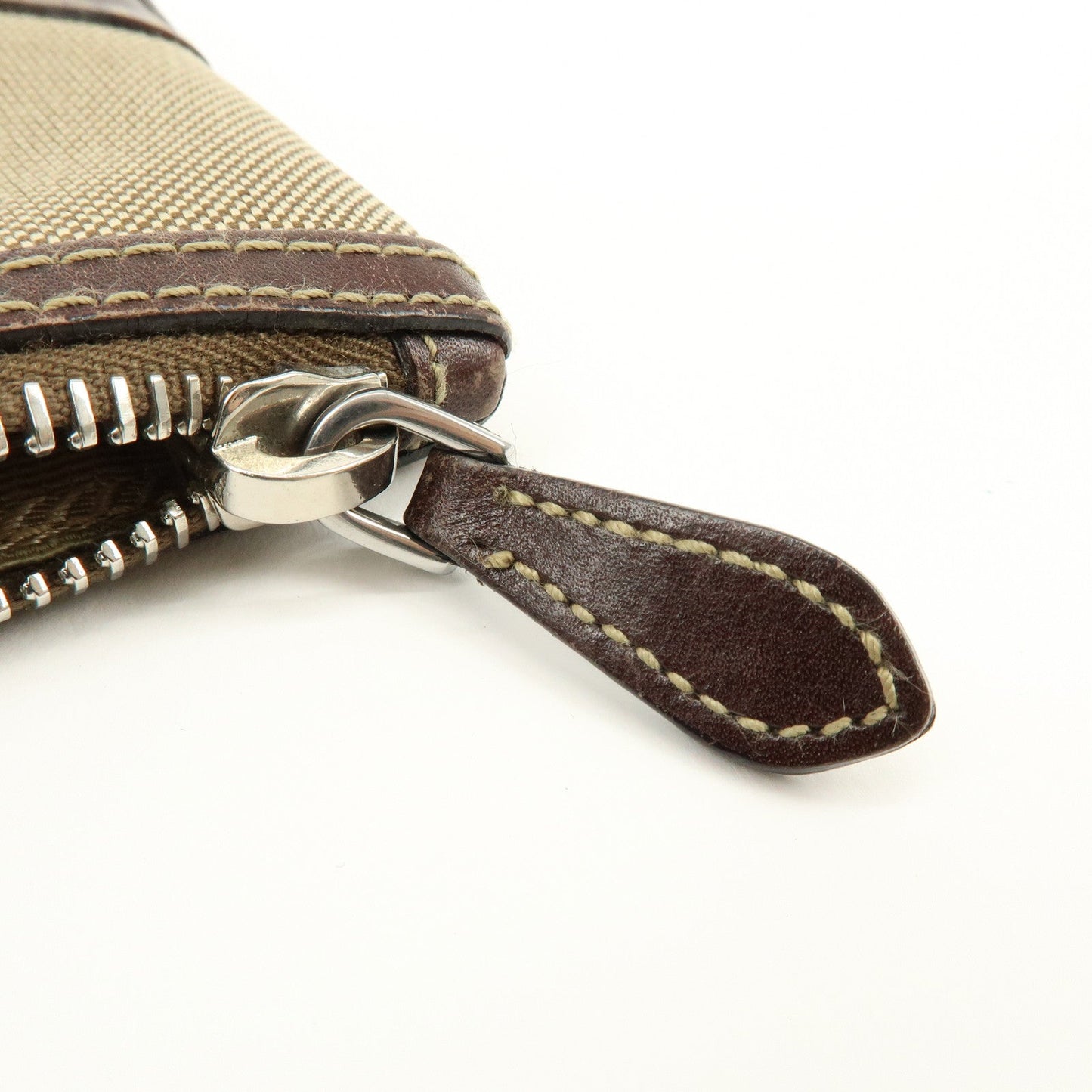 Prada Logo Jacquard Leather Pouch Cosmetic Case Beige Brown【Pre-order】