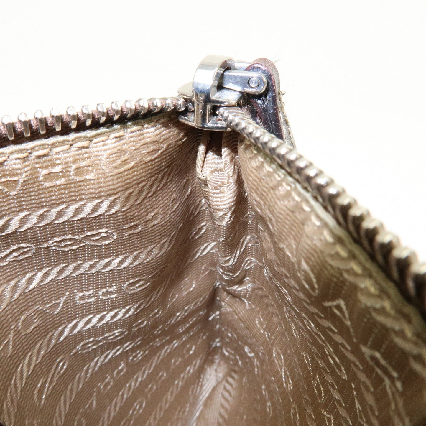 Prada Logo Jacquard Leather Pouch Cosmetic Case Beige Brown【Pre-order】