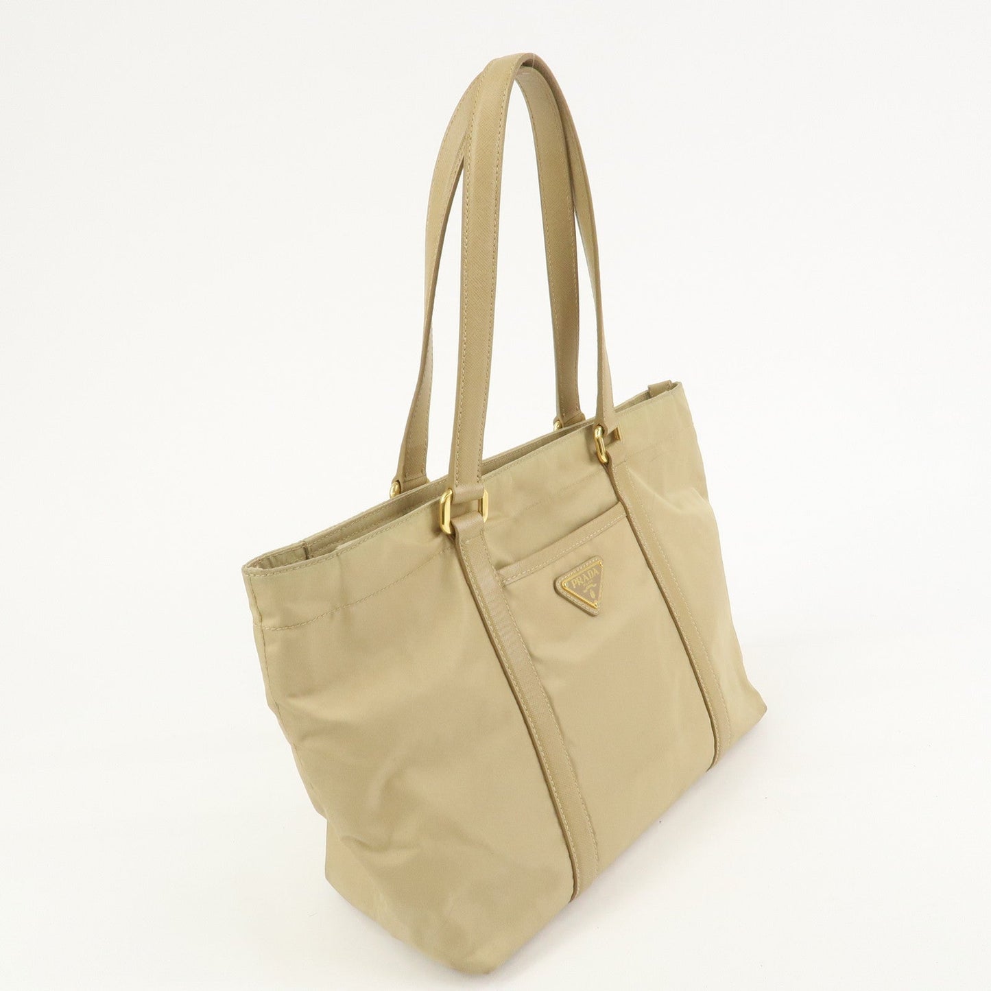 Prada Triangle Logo Nylon Saffiano Leather Tote Bag Beige BR2311【Pre-order】